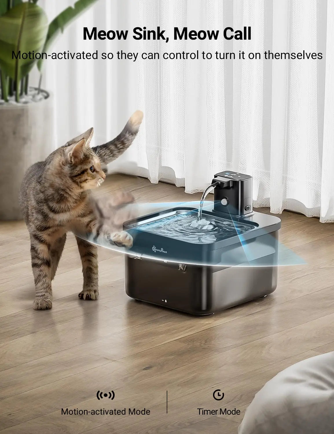 DownyPaws 2.5L Automatic Stainless Steel Cat Water Fountain 4000mAh Wireless Pet Drinker Battery & Sensor 2 in 1 Dispenser - Supersell