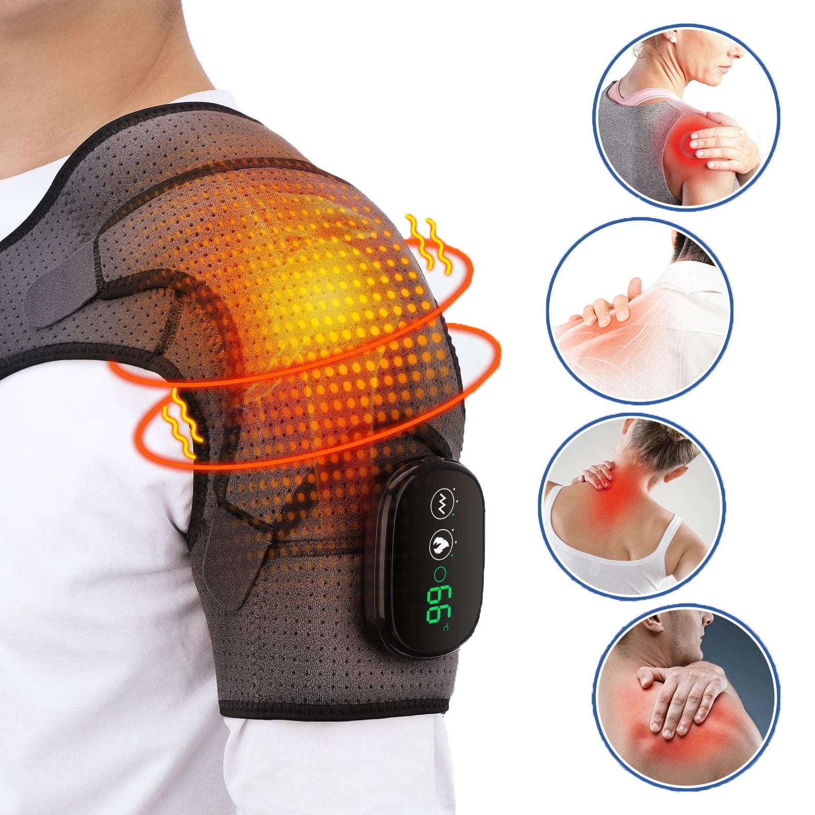 Heating Vibrations Shoulder Neck Back Massage Brace 3 Levels Physiotherapy Therapy - Supersell