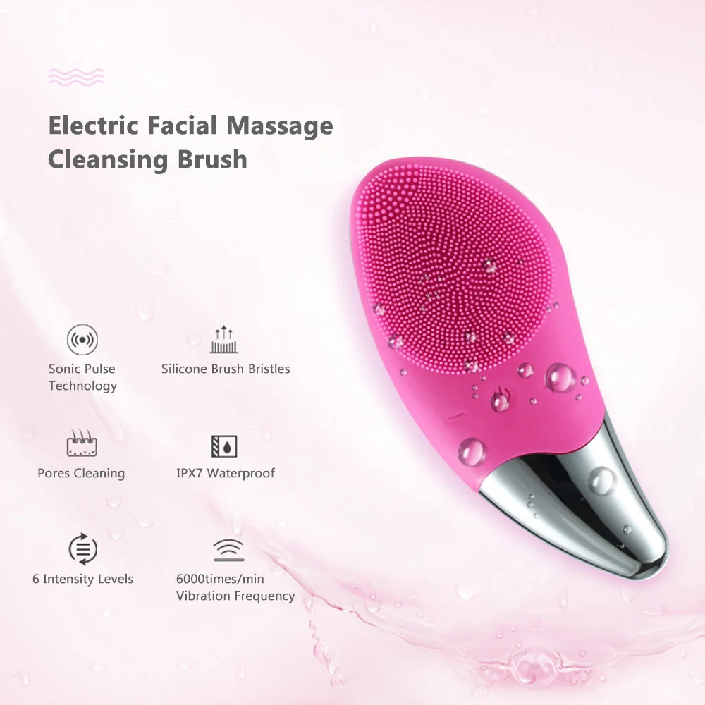 Hailicare Electric Facial Cleansing Brush Massager Waterproof Silicone Sonic Face Massage Cleaner Deep Pore Face Cleansing Brush - Supersell