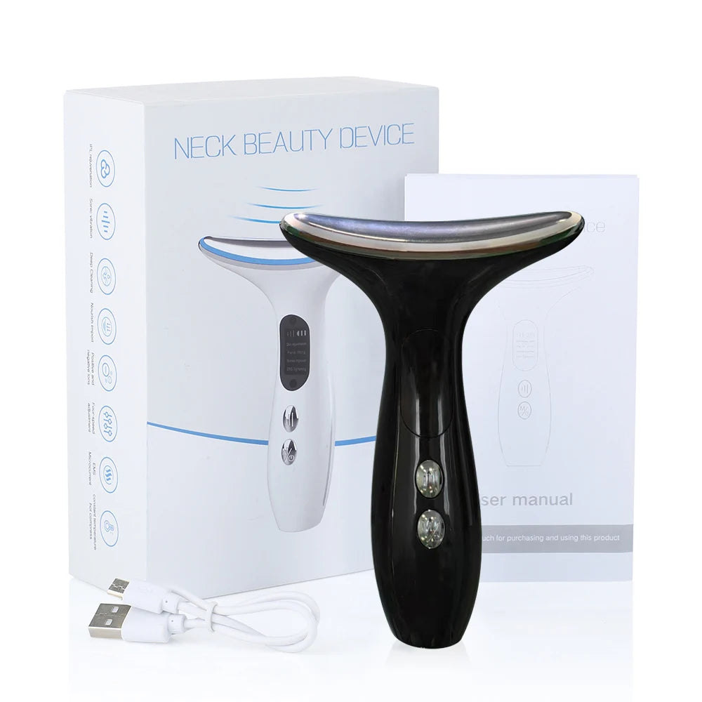 Neck Beauty Device EMS Micro-current Three-color Light Firming and Rejuvenating Skin Ion Importer Facial Lifting for Neck Lines - Supersell