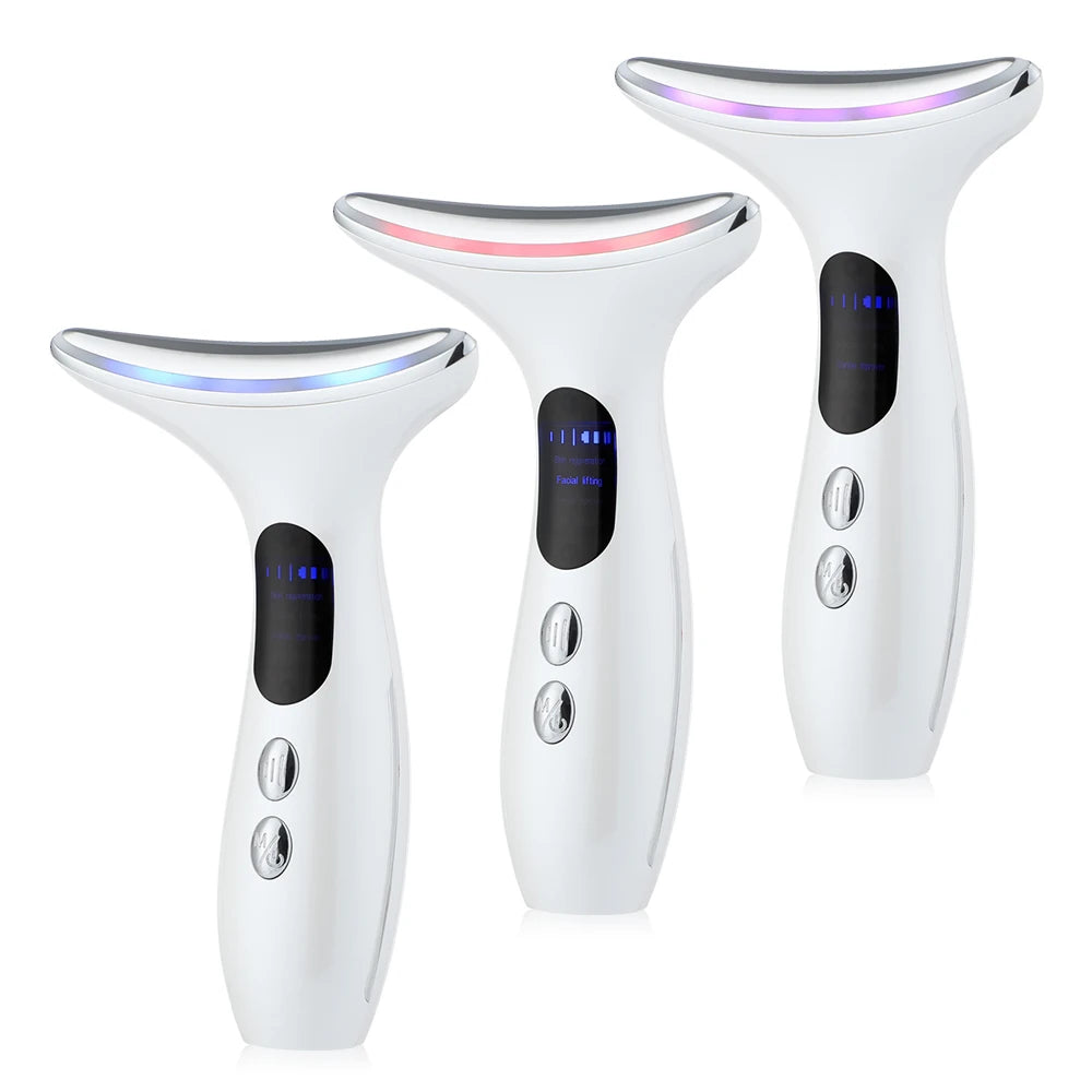 Neck Beauty Device EMS Micro-current Three-color Light Firming and Rejuvenating Skin Ion Importer Facial Lifting for Neck Lines - Supersell